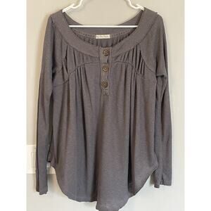 We The Free Grey Waffle Knit Henley Oversized Long Sleeve Top Size M Slouchy